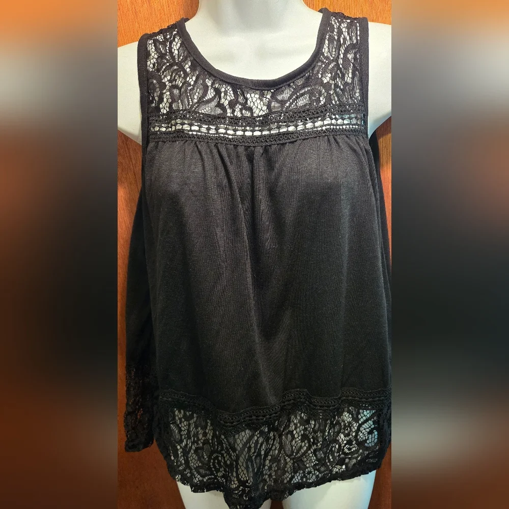 Black lace beautiful NEW tank/tunic top szM/S - Picture 3 of 6